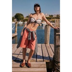 Free People High Street Bermuda Shorts Pleated Cotton Linen Coral Size‎ 4 NWOT